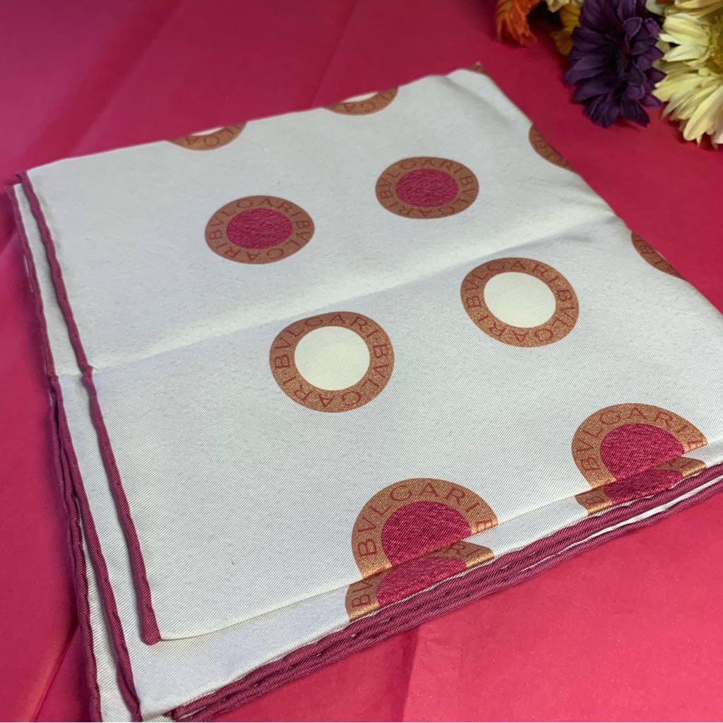 Bulgari Silk Scarf With Pink And Gold Accents